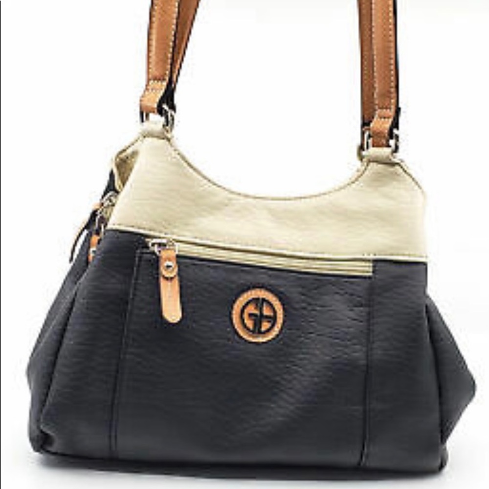 Giani Bernini Black Tan and Cream Colorblock Pebbled 4-Poster Tote